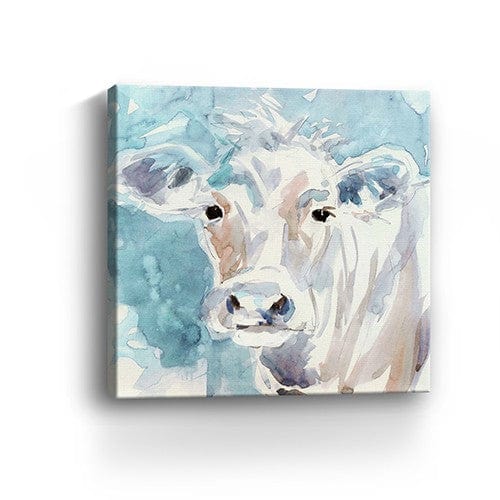 30" x 30" Blue Pastel Watercolor Cow Unframed Canvas Wall Art - Homeroots - Flyclothing LLC