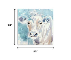 40" x 40" Blue Pastel Watercolor Cow Unframed Canvas Wall Art