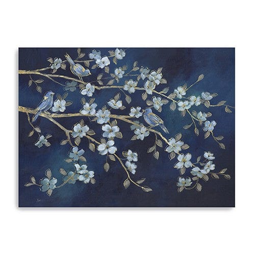 18" x 24" Navy Blue Watercolor Midnight Bird Rendezvous Canvas Wall Art - Homeroots - Flyclothing LLC