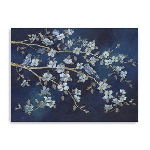 24" x 32" Navy Blue Watercolor Midnight Bird Rendezvous Canvas Wall Art - Homeroots - Flyclothing LLC