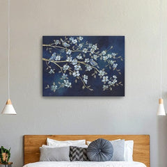 24" x 32" Navy Blue Watercolor Midnight Bird Rendezvous Canvas Wall Art - Homeroots