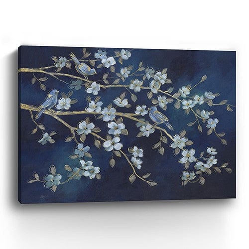 18" x 24" Navy Blue Watercolor Midnight Bird Rendezvous Canvas Wall Art - Homeroots - Flyclothing LLC