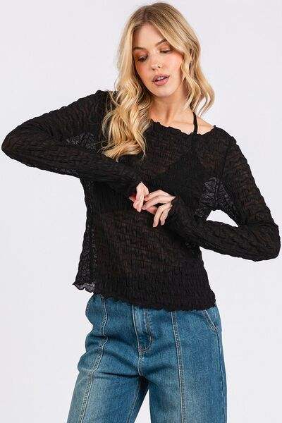 Mittoshop Lettuce Hem Boat Neck Long Sleeve Blouse - Trendsi - Flyclothing LLC