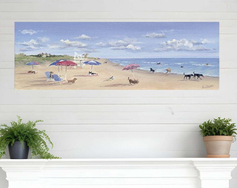 10" X 30" Dogs Rule the Beach Canvas Unframed Wall Art - Homeroots