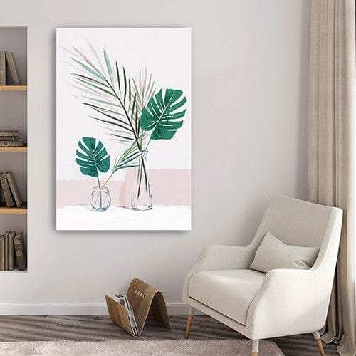 Pretty Green Foliage Leaves Pink Unframed Print Wall Art - Homeroots - Flyclothing LLC