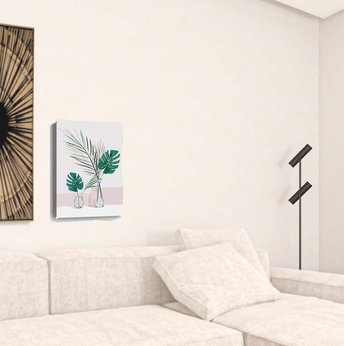 Pretty Green Foliage Leaves Pink Unframed Print Wall Art - Homeroots - Flyclothing LLC