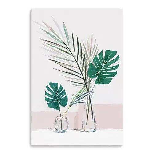 Pretty Green Foliage Leaves Pink Unframed Print Wall Art - Homeroots - Flyclothing LLC