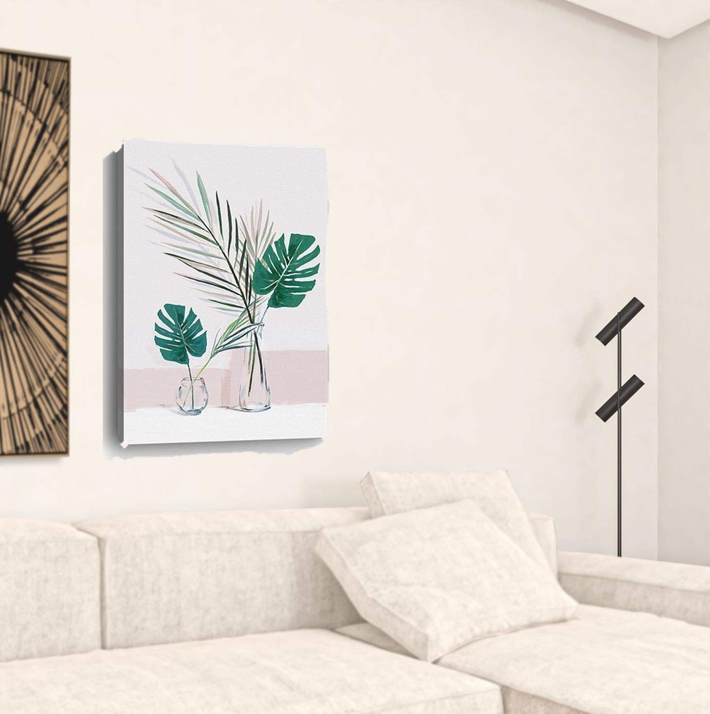 Pretty Green Foliage Leaves Pink Unframed Print Wall Art - Homeroots - Flyclothing LLC