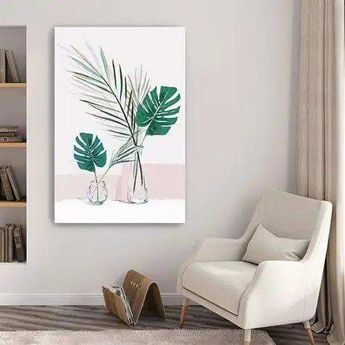 Pretty Green Foliage Leaves Pink Unframed Print Wall Art - Homeroots - Flyclothing LLC
