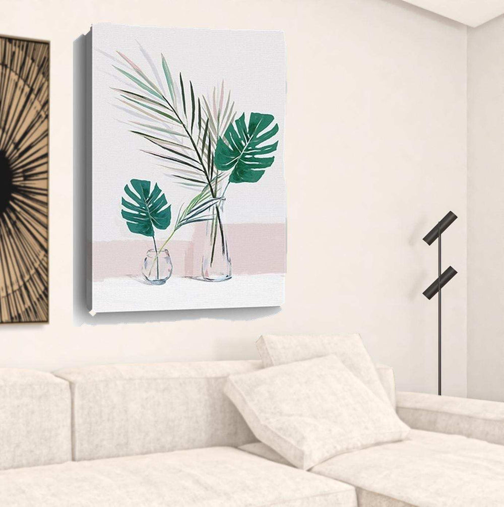 Pretty Green Foliage Leaves Pink Unframed Print Wall Art - Homeroots - Flyclothing LLC