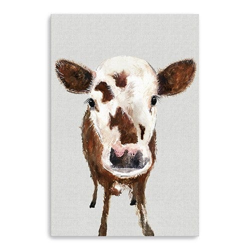 36" x 24" Brown and White Baby Cow Face Canvas Wall Art - Homeroots - Flyclothing LLC