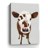 36" x 24" Brown and White Baby Cow Face Canvas Wall Art - Homeroots