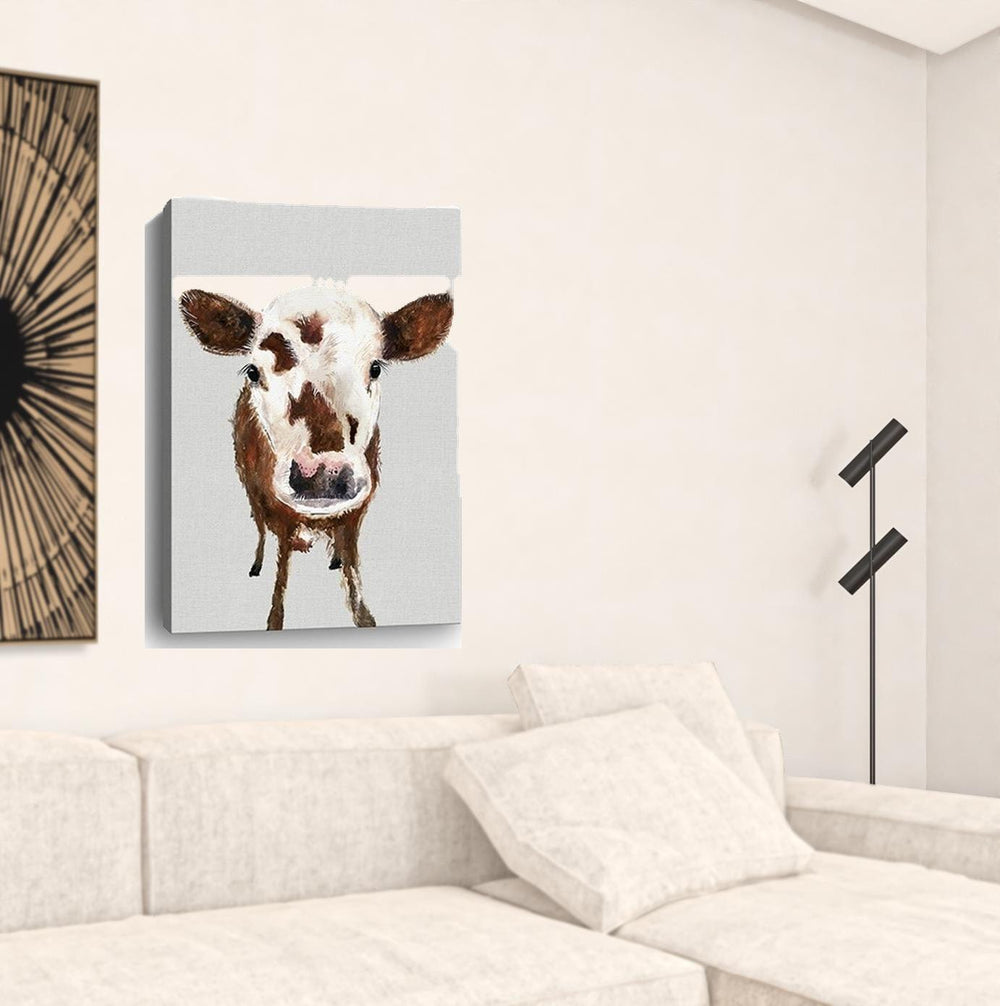 36" x 24" Brown and White Baby Cow Face Canvas Wall Art - Homeroots - Flyclothing LLC