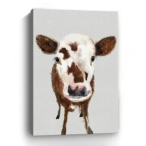 48" x 32" Brown and White Baby Cow Face Canvas Wall Art - Homeroots - Flyclothing LLC