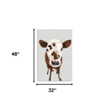 48" x 32" Brown and White Baby Cow Face Canvas Wall Art - Homeroots - Flyclothing LLC