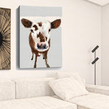 48" x 32" Brown and White Baby Cow Face Canvas Wall Art - Homeroots