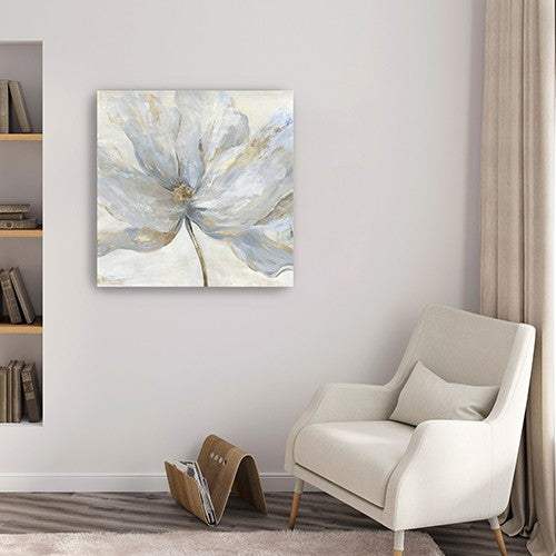 Soft Blue And Grey Flower With Gold Details Unframed Print Wall Art - Homeroots - Flyclothing LLC