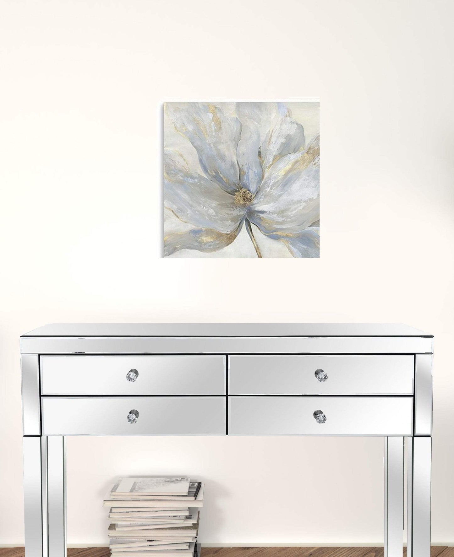 Soft Blue And Grey Flower With Gold Details Unframed Print Wall Art - Homeroots - Flyclothing LLC
