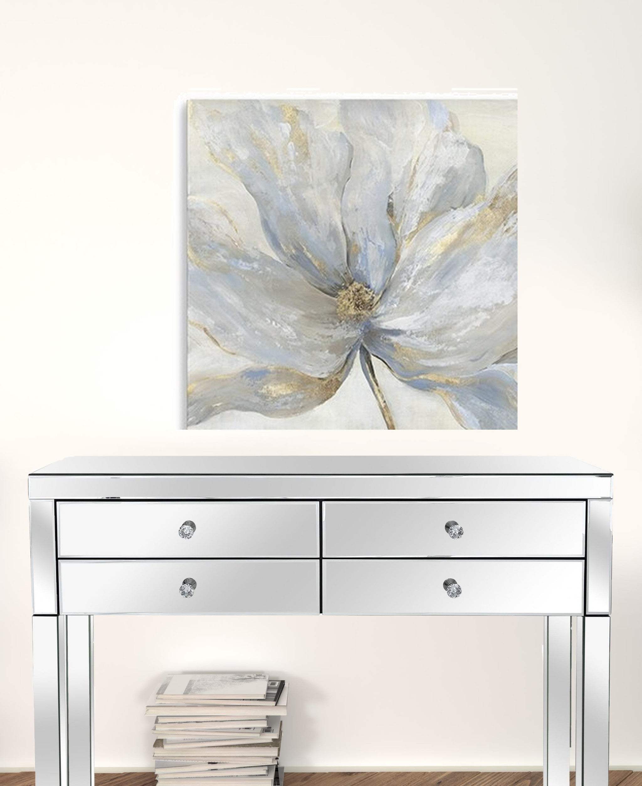 Soft Blue And Grey Flower With Gold Details Unframed Print Wall Art - Homeroots - Flyclothing LLC