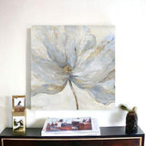 Soft Blue And Grey Flower With Gold Details Unframed Print Wall Art - Homeroots - Flyclothing LLC