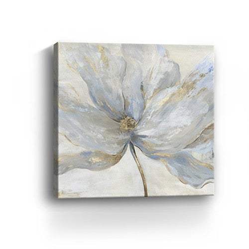 Soft Blue And Grey Flower With Gold Details Unframed Print Wall Art - Homeroots - Flyclothing LLC