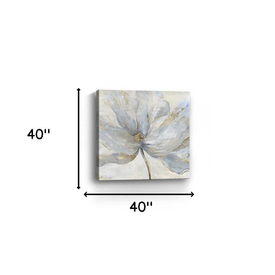 Soft Blue And Grey Flower With Gold Details Unframed Print Wall Art - Homeroots - Flyclothing LLC
