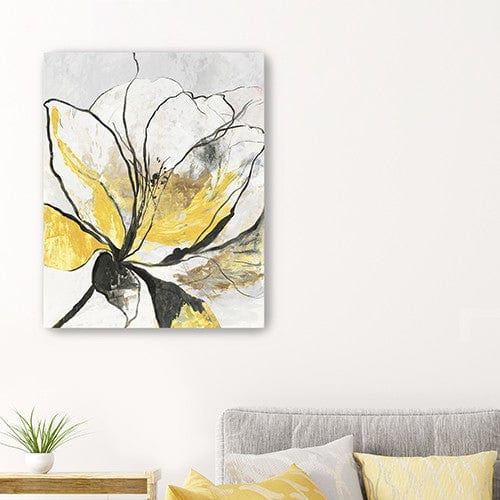 20" Modern Yellow and Black Flower Canvas Wall Art - Homeroots - Flyclothing LLC