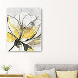 20" Modern Yellow and Black Flower Canvas Wall Art - Homeroots
