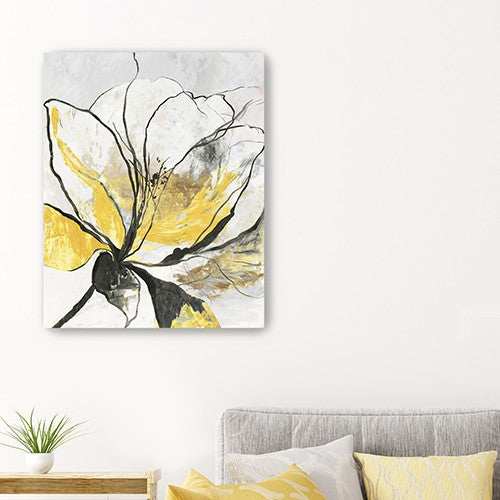 Modern Yellow And Black Flower Unframed Print Wall Art - Homeroots - Flyclothing LLC