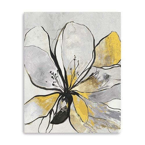 20" Modern Yellow and Black Flower in Bloom Canvas Wall Art - Homeroots - Flyclothing LLC