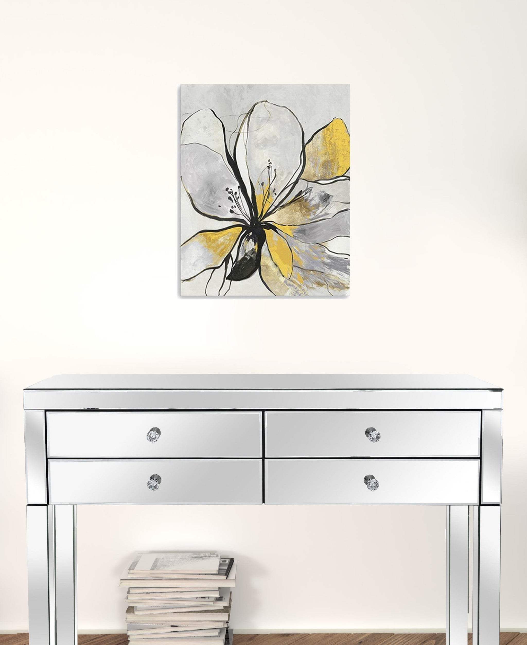 20" Modern Yellow and Black Flower in Bloom Canvas Wall Art - Homeroots - Flyclothing LLC