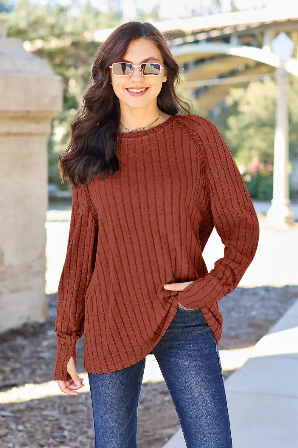 Basic Bae Full Size Ribbed Round Neck Long Sleeve Knit Top - ShopBasicbae - Flyclothing LLC