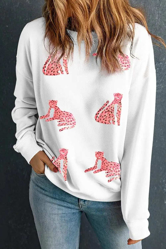 Leopard Round Neck Long Sleeve Sweatshirt - Trendsi - Flyclothing LLC