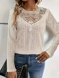 Lace Eyelet Long Sleeve Top - Trendsi - Flyclothing LLC