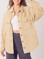 Button Up Long Sleeve Corduroy Jacket - Trendsi
