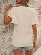Eyelet Round Neck Flutter Sleeve Top - Trendsi - Flyclothing LLC