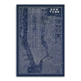 24" x 16" Indigo and White Aerial New York Map Canvas Wall Art - Homeroots