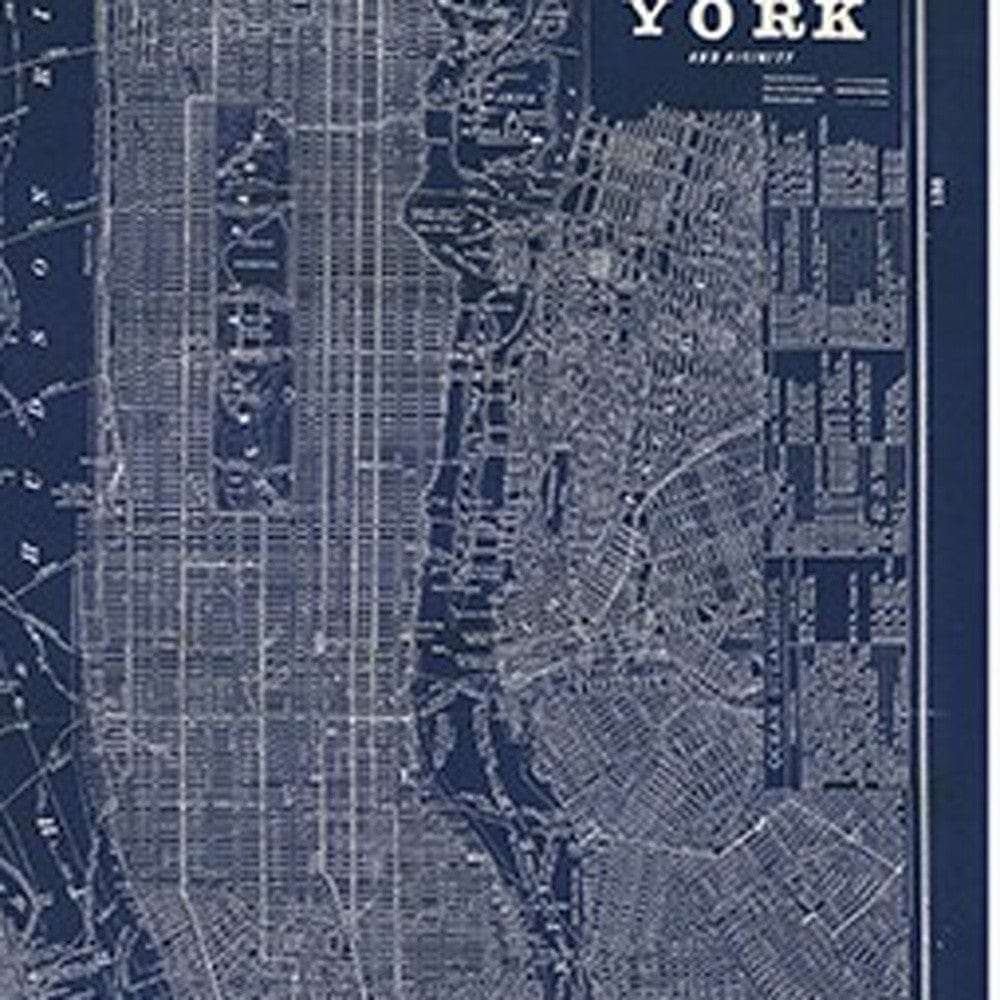 24" x 16" Indigo and White Aerial New York Map Canvas Wall Art - Homeroots - Flyclothing LLC