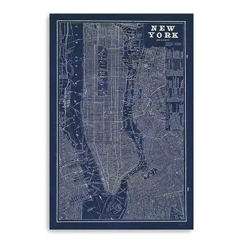 36" x 24" Indigo and White Aerial New York Map Canvas Wall Art - Homeroots
