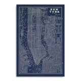 36" x 24" Indigo and White Aerial New York Map Canvas Wall Art - Homeroots