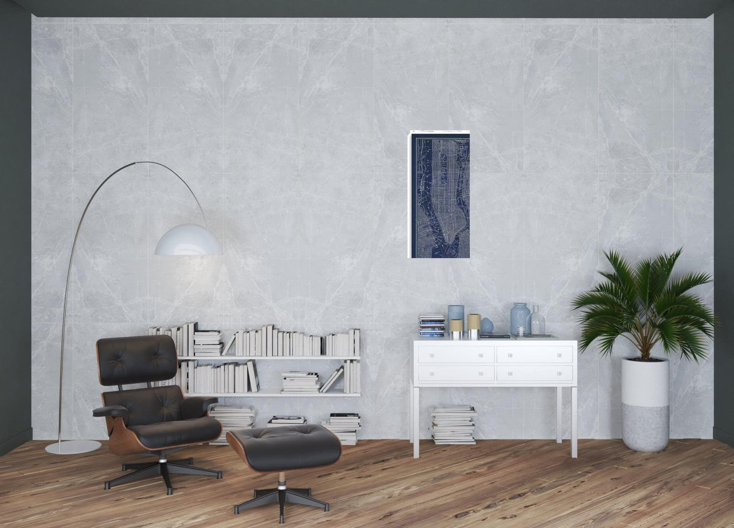 36" x 24" Indigo and White Aerial New York Map Canvas Wall Art - Homeroots - Flyclothing LLC