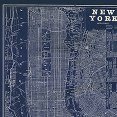 36" x 24" Indigo and White Aerial New York Map Canvas Wall Art