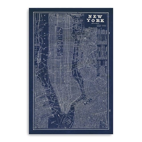 48" x 32" Indigo and White Aerial New York Map Canvas Wall Art - Homeroots