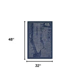 48" x 32" Indigo and White Aerial New York Map Canvas Wall Art - Homeroots