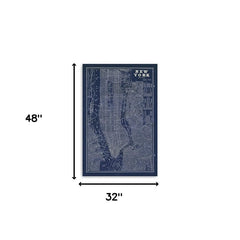 48" x 32" Indigo and White Aerial New York Map Canvas Wall Art - Homeroots