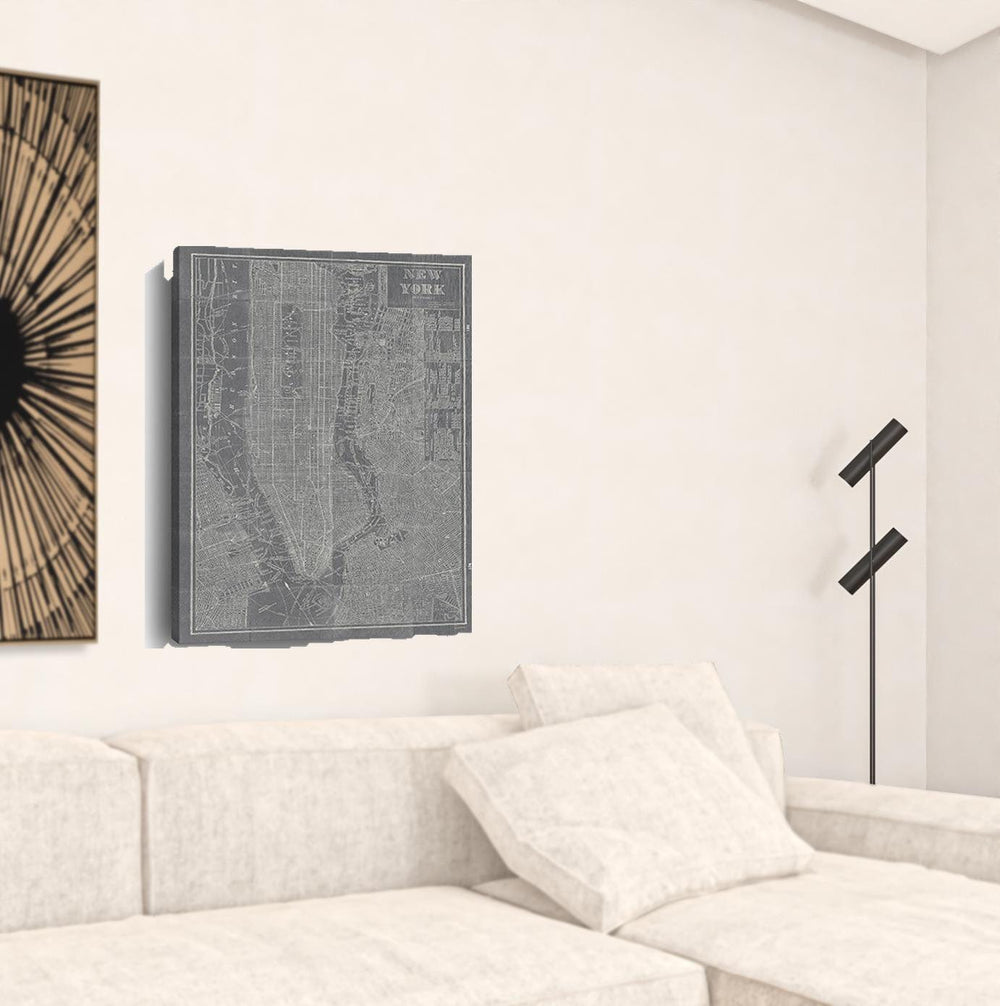 36" x 24" Gray and White Aerial New York Map Canvas Wall Art - Homeroots - Flyclothing LLC