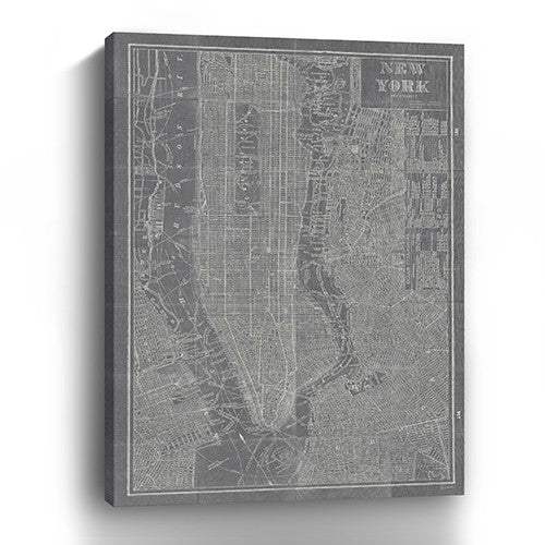 48" x 32" Gray and White Aerial New York Map Canvas Wall Art - Homeroots - Flyclothing LLC