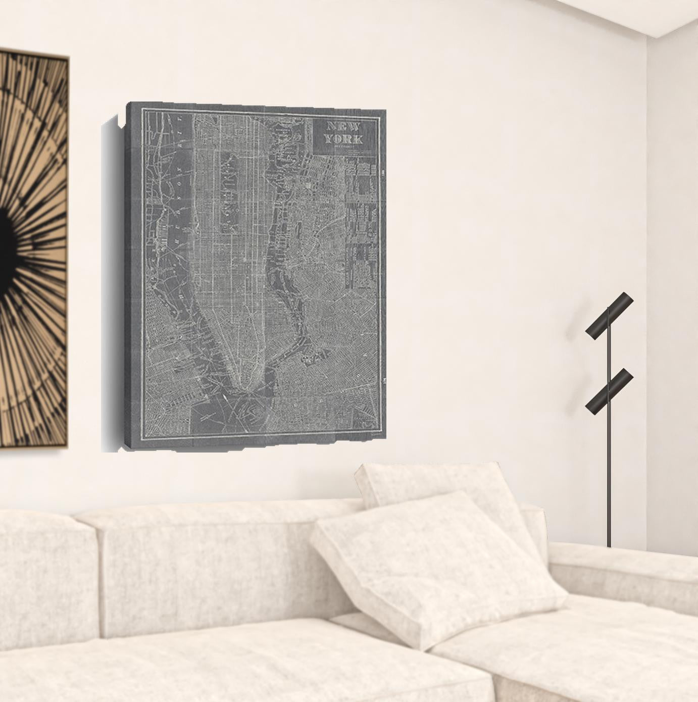 48" x 32" Gray and White Aerial New York Map Canvas Wall Art
