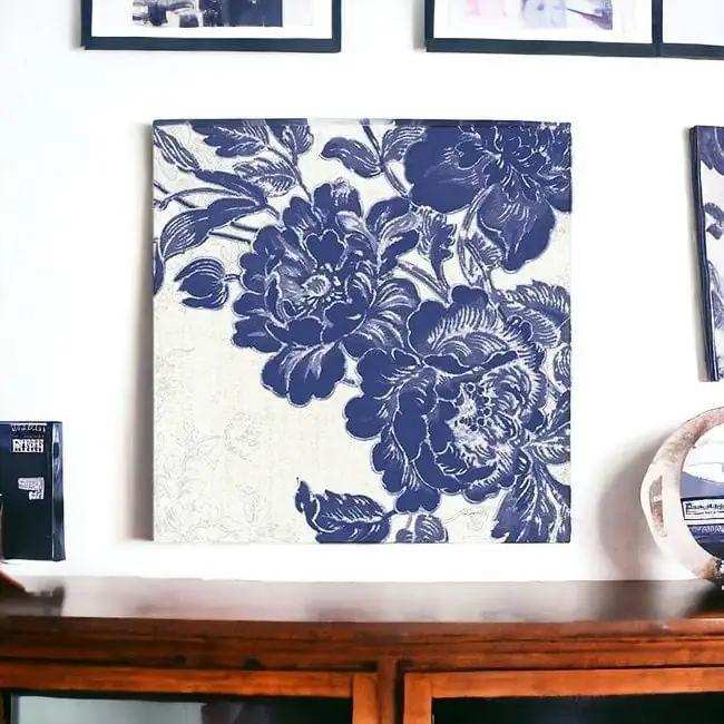 Blue Toile Rose Unframed Print Wall Art - Homeroots - Flyclothing LLC