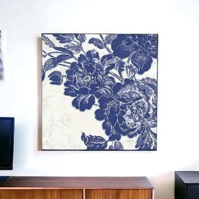 Blue Toile Rose Unframed Print Wall Art - Homeroots - Flyclothing LLC